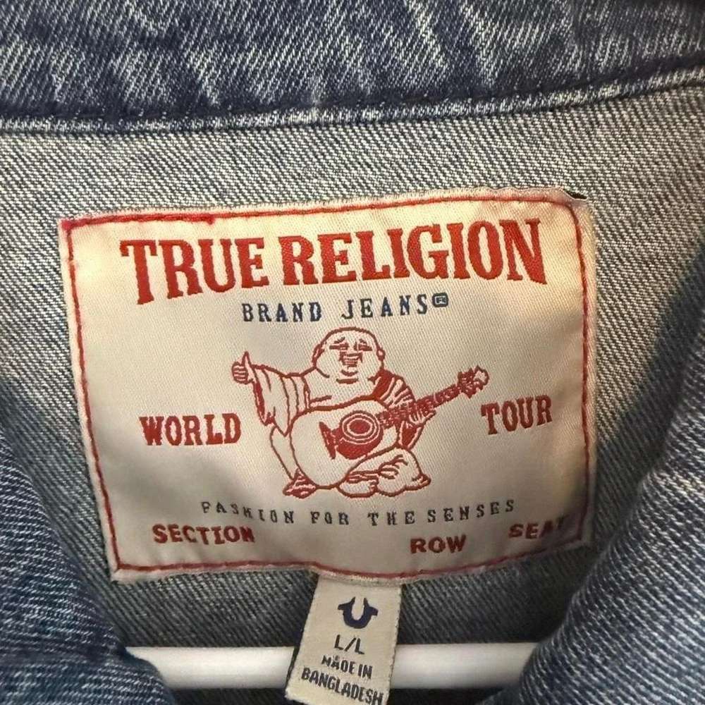 True Religion Jesse SN Trucker Jacket Mens Large Blue Acid Wash Denim 60802-00